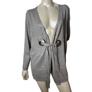 Cocobleu Gray Tie Front Longline Cardigan Womens Large Chic Minimalist Jacket